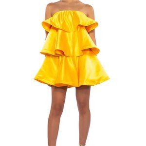 Callie Lives Celebrate Me: Golden Yellow Sunflower Tiered Tea Party Mini Dress M